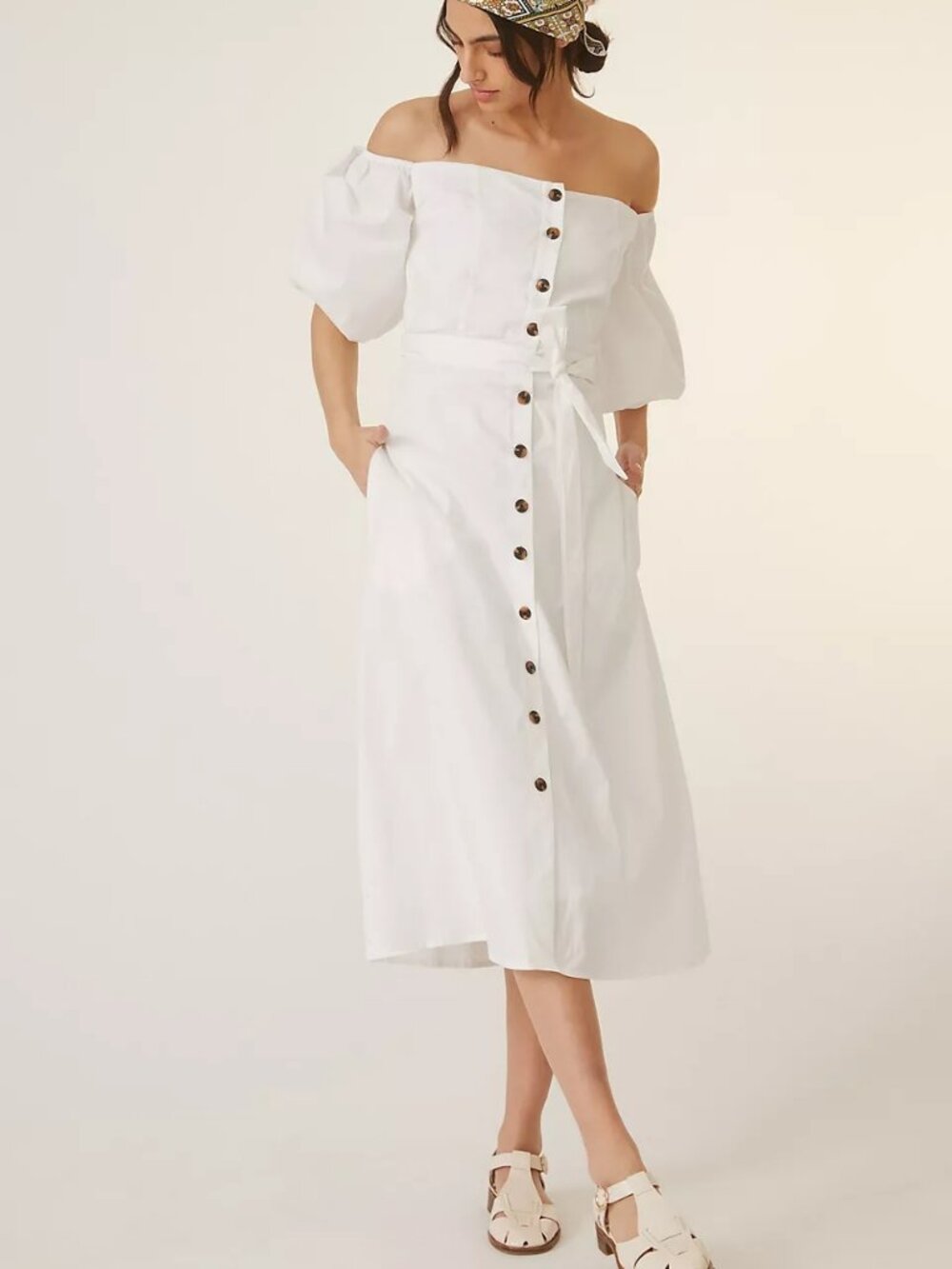 ANTHROPOLOGIE: Off Shoulder Poplin Dress